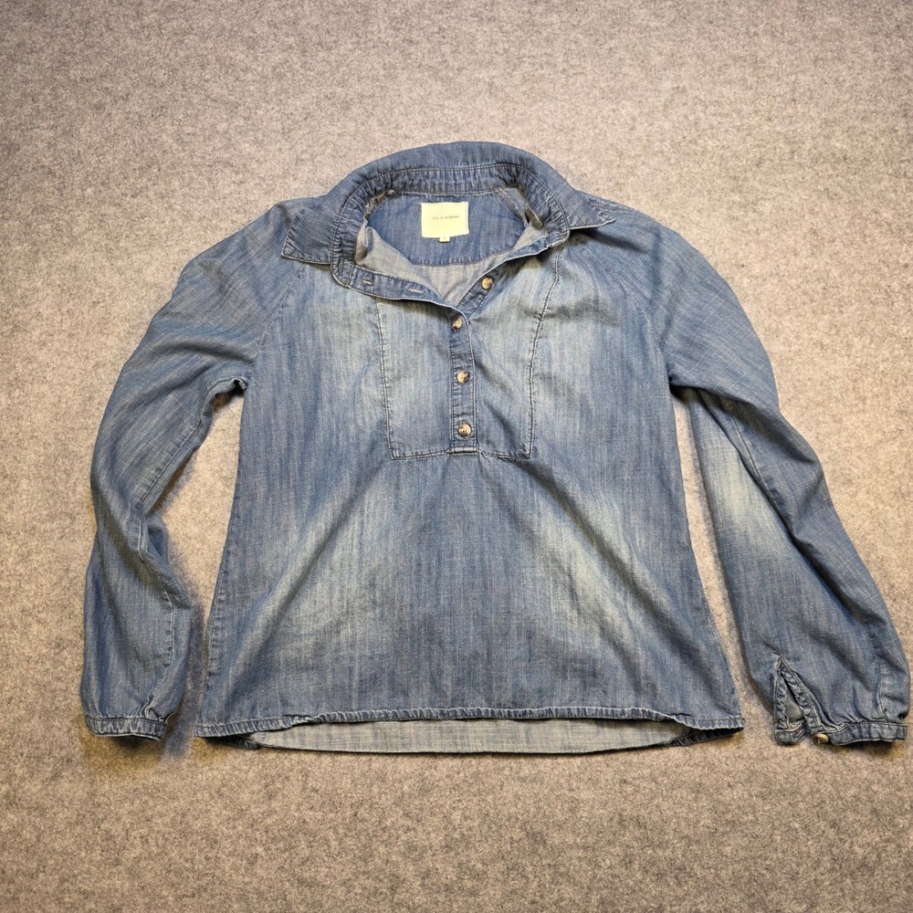 life in progress shirt Women Large Blue Medium Wash